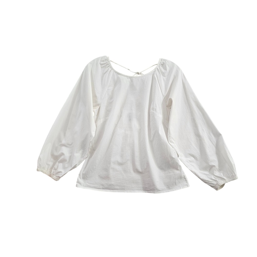 J.Crew Tie-back Top Stretch Cotton Poplin Open Back Puff Sleeve BL039 size 0 euc